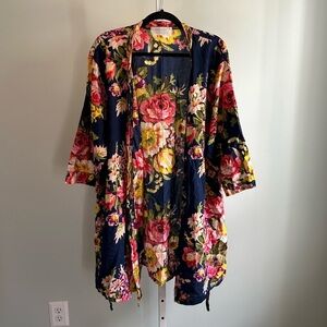 Sandy Waters Navy Floral Kimono Robe